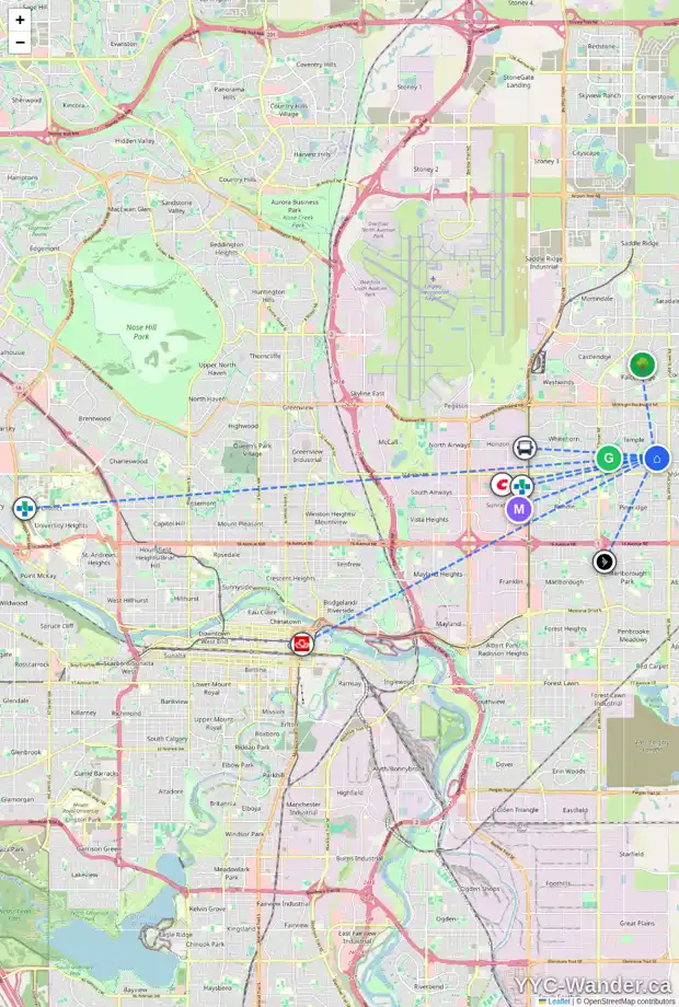 Daily accessibility map for 6519 TEMPLE DR NE, Calgary showing nearby schools, grocery stores, parks, LRT stations and nearby amenities