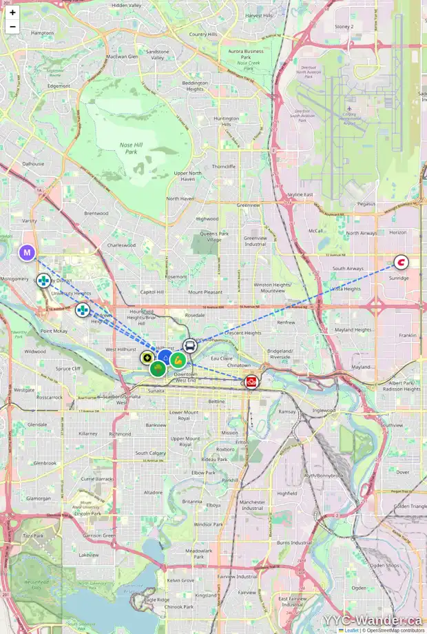 Daily accessibility map for 114 15 ST NW, Calgary showing nearby schools, grocery stores, parks, LRT stations and nearby amenities