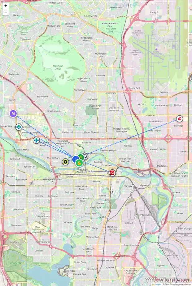 Daily accessibility map for 3 329 13 ST NW, Calgary showing nearby schools, grocery stores, parks, LRT stations and nearby amenities