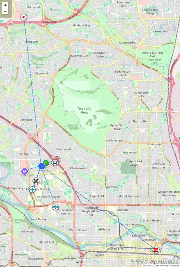 Daily accessibility map for 18 VARSVILLE PL NW, Calgary showing nearby schools, grocery stores, parks, LRT stations and nearby amenities