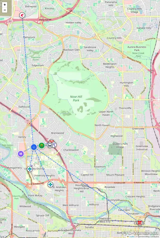 Daily accessibility map for 4007 VARDELL RD NW, Calgary showing nearby schools, grocery stores, parks, LRT stations and nearby amenities