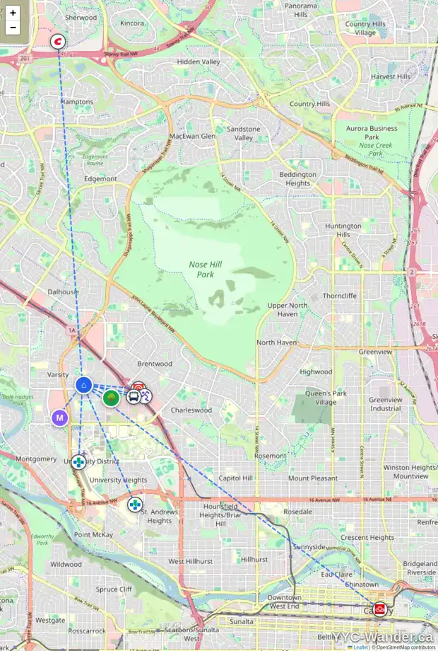 Daily accessibility map for 4235 VAUXHALL CR NW, Calgary showing nearby schools, grocery stores, parks, LRT stations and nearby amenities