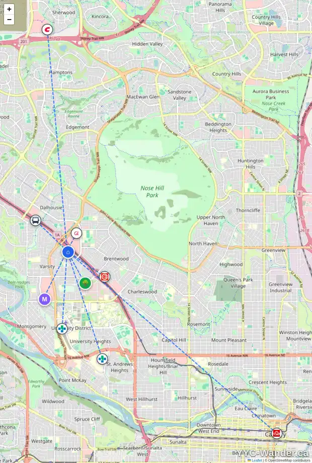 Daily accessibility map for 4716 VEGAS RD NW, Calgary showing nearby schools, grocery stores, parks, LRT stations and nearby amenities