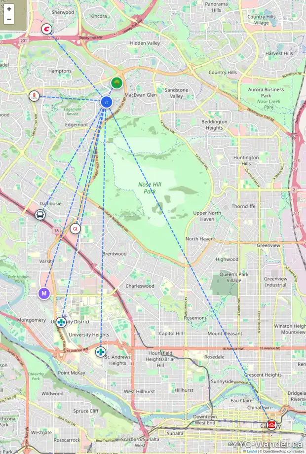Daily accessibility map for 175 EDGEBROOK CI NW, Calgary showing nearby schools, grocery stores, parks, LRT stations and nearby amenities