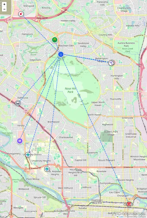 Daily accessibility map for 372 MACEWAN PARK VW NW, Calgary showing nearby schools, grocery stores, parks, LRT stations and nearby amenities