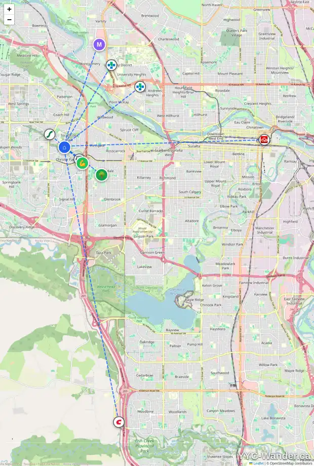 Daily accessibility map for 7 STRADBROOKE RI SW, Calgary showing nearby schools, grocery stores, parks, LRT stations and nearby amenities