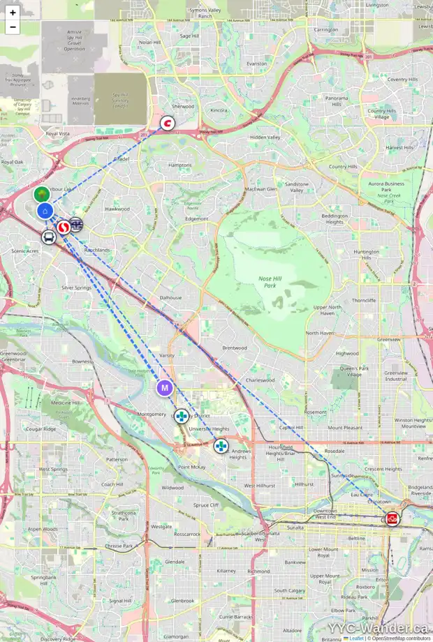 Daily accessibility map for 120 ARBOUR WOOD ME NW, Calgary showing nearby schools, grocery stores, parks, LRT stations and nearby amenities
