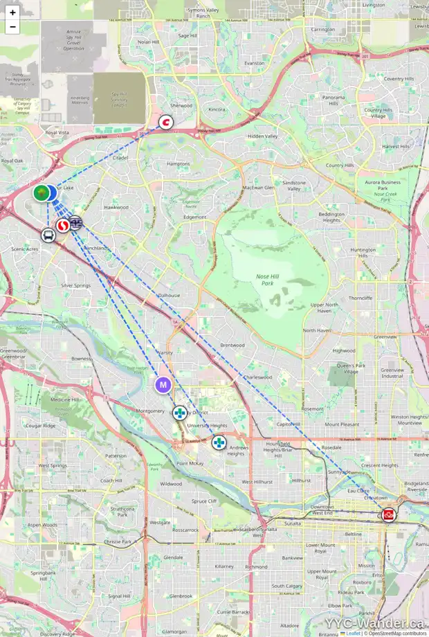 Daily accessibility map for 68 ARBOUR CREST DR NW, Calgary showing nearby schools, grocery stores, parks, LRT stations and nearby amenities