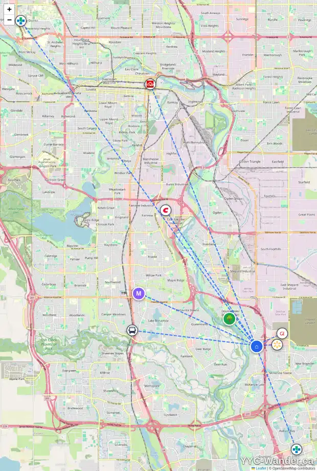 Daily accessibility map for 14431 MT MCKENZIE DR SE, Calgary showing nearby schools, grocery stores, parks, LRT stations and nearby amenities