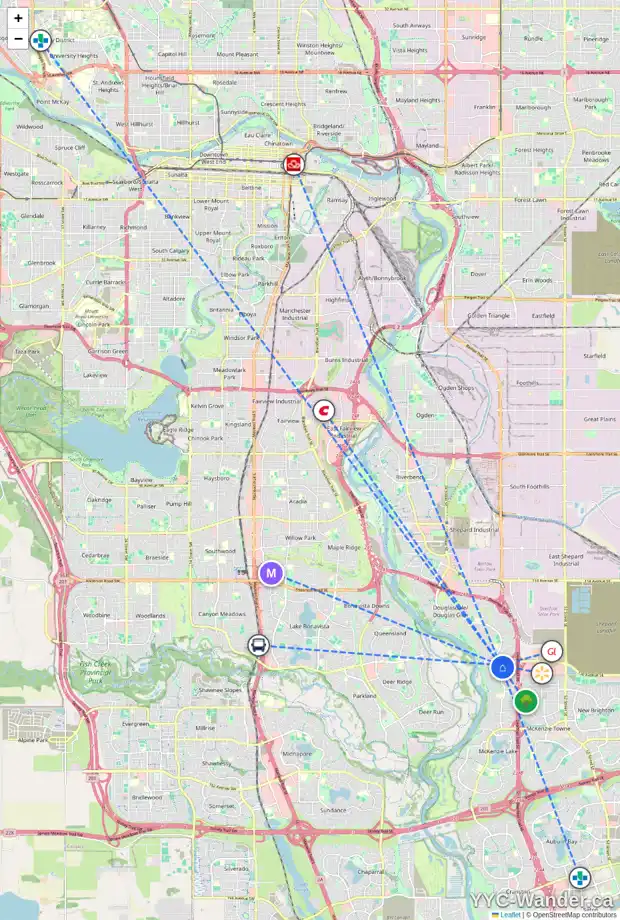 Daily accessibility map for 94 MT ABERDEEN MR SE, Calgary showing nearby schools, grocery stores, parks, LRT stations and nearby amenities