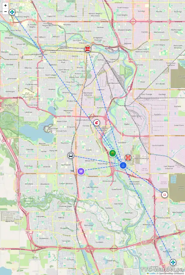 Daily accessibility map for 126 DOUGLAS GLEN CI SE, Calgary showing nearby schools, grocery stores, parks, LRT stations and nearby amenities