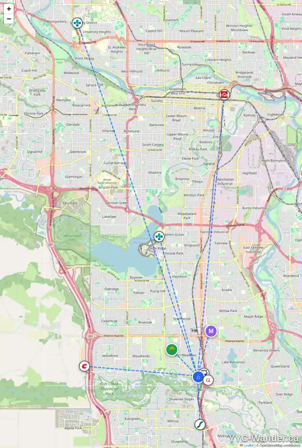 Daily accessibility map for 715 CANTRELL PL SW, Calgary showing nearby schools, grocery stores, parks, LRT stations and nearby amenities