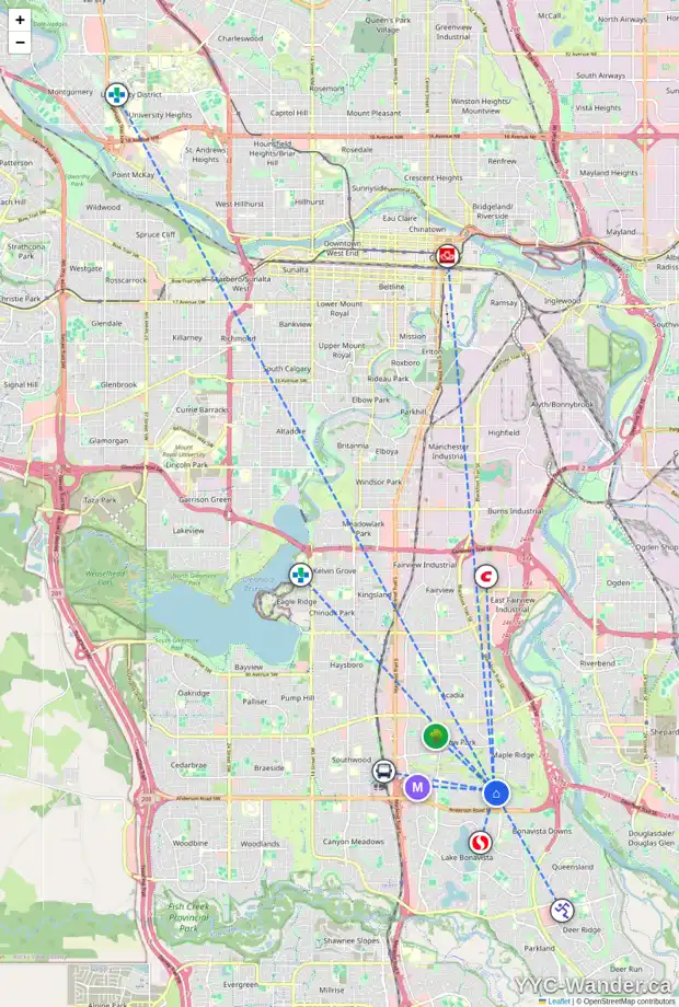 Daily accessibility map for 780 WILLAMETTE DR SE, Calgary showing nearby schools, grocery stores, parks, LRT stations and nearby amenities