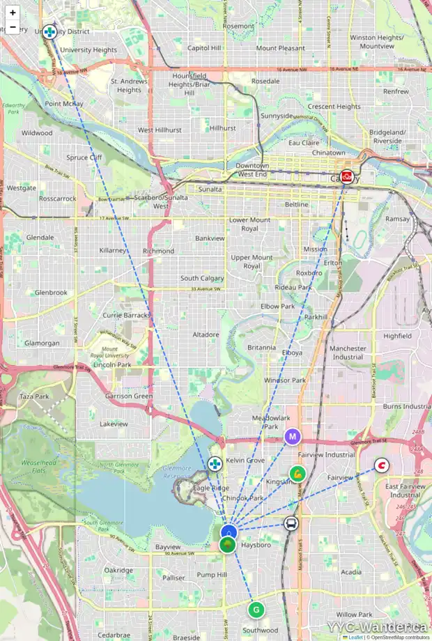 Daily accessibility map for 148 HAYSBORO CR SW, Calgary showing nearby schools, grocery stores, parks, LRT stations and nearby amenities