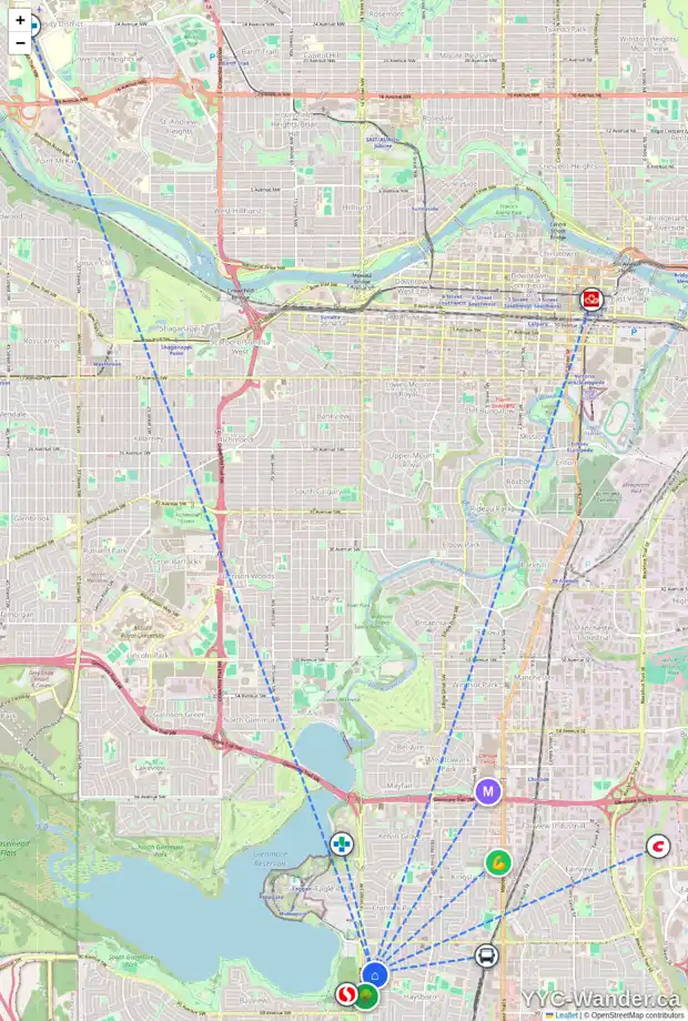 Daily accessibility map for 76 HAYSBORO CR SW, Calgary showing nearby schools, grocery stores, parks, LRT stations and nearby amenities